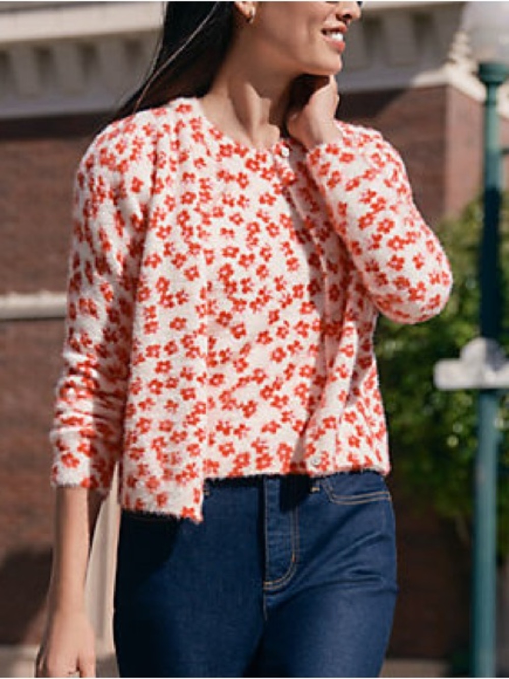 Lands End Cardigan Floral Print Feminine Office Romantic